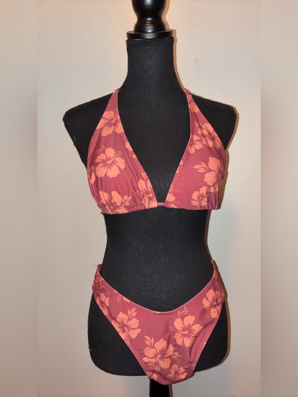 Floral Halter Bikini Top and Bottom Set - Pink